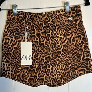 BNWT Zara Leopard Print Skort Zipper Pocket Back Pockets Women Size XS